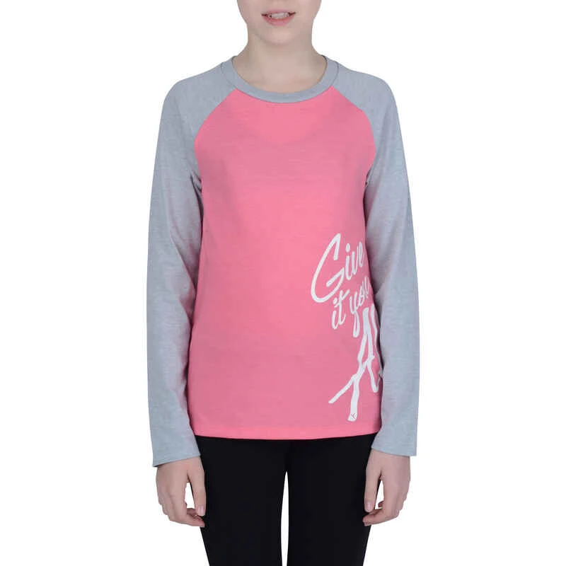 T-Shirt 500 Manches Longues Gym Fille Imprimé Rose Gris 2 T-Shirt 500 Manches Longues Gym Fille Imprimé Rose Gris – Image 2