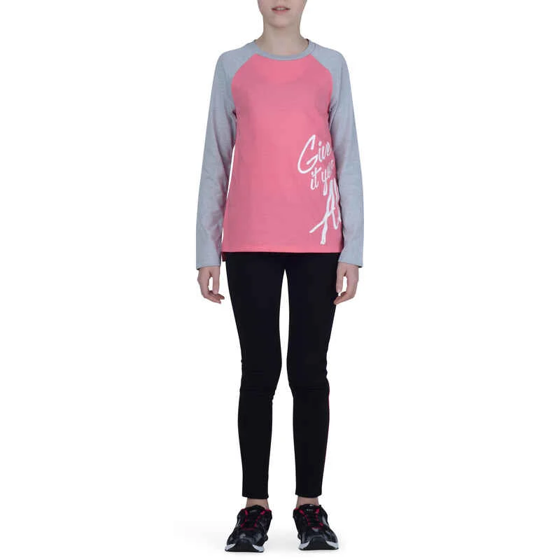 T-Shirt 500 Manches Longues Gym Fille Imprimé Rose Gris 11 T-Shirt 500 Manches Longues Gym Fille Imprimé Rose Gris – Image 11