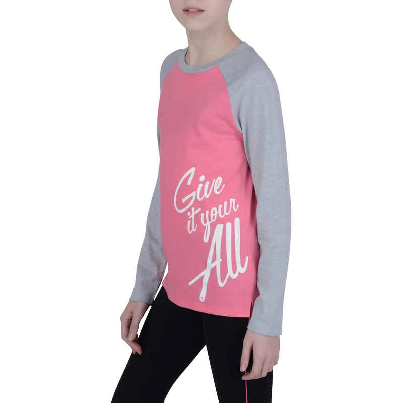 T-Shirt 500 Manches Longues Gym Fille Imprimé Rose Gris 5 T-Shirt 500 Manches Longues Gym Fille Imprimé Rose Gris – Image 5