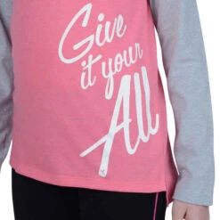 T-Shirt 500 Manches Longues Gym Fille Imprimé Rose Gris 19 T-Shirt 500 Manches Longues Gym Fille Imprimé Rose Gris -Magasin De Vêtements De Sport t shirt 500 manches longues gym fille imprime rose gris 8