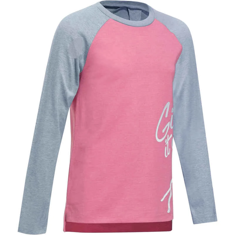T-Shirt 500 Manches Longues Gym Fille Imprimé Rose Gris 1 T-Shirt 500 Manches Longues Gym Fille Imprimé Rose Gris