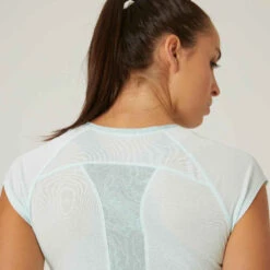 T-shirt Fitness Manches Courtes Slim Coton Extensible Col En V Femme Vert -Magasin De Vêtements De Sport t shirt coton extensible fitness avec mesh slim noir 4