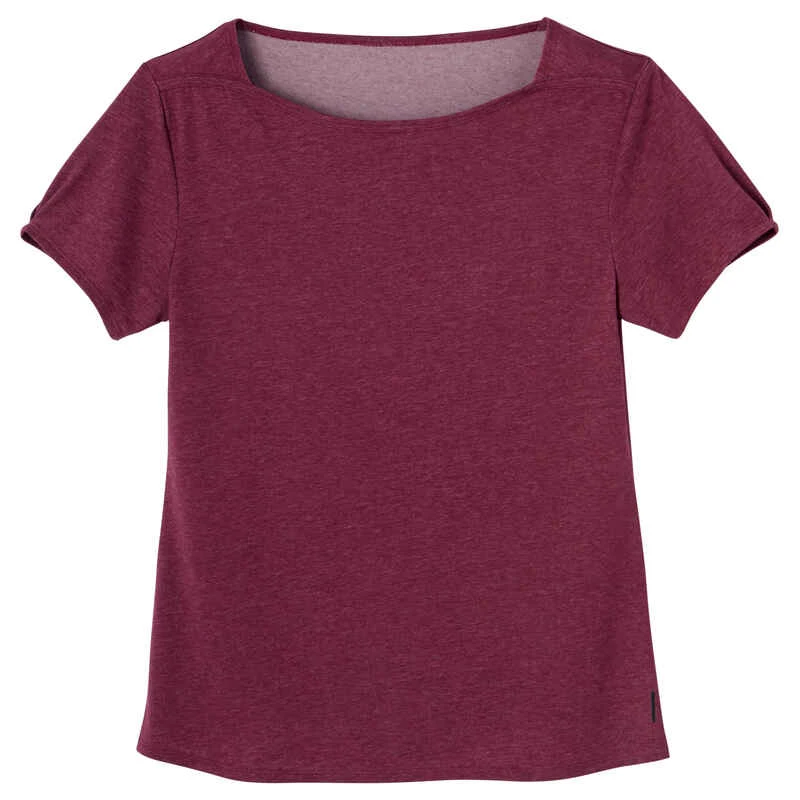 T-shirt Fitness Manches Courtes Slim Coton Extensible Col Bateau Femme Violet 2 T-shirt Fitness Manches Courtes Slim Coton Extensible Col Bateau Femme Violet – Image 2