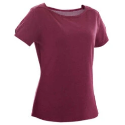 T-shirt Fitness Manches Courtes Slim Coton Extensible Col Bateau Femme Violet 5 T-shirt Fitness Manches Courtes Slim Coton Extensible Col Bateau Femme Violet -Magasin De Vêtements De Sport t shirt coton extensible fitness col bateau 2