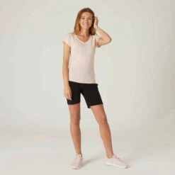 T-shirt Col V Fitness Femme - 500 Rose Quartz -Magasin De Vêtements De Sport t shirt coton extensible fitness slim 2