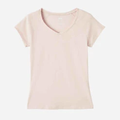 T-shirt Col V Fitness Femme - 500 Rose Quartz -Magasin De Vêtements De Sport t shirt coton extensible fitness slim 5