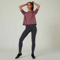 T-shirt Loose Fitness Femme - 520 Violet Raisin -Magasin De Vêtements De Sport t shirt fitness manches courtes large col rond coton femme 520 loose raisin 2