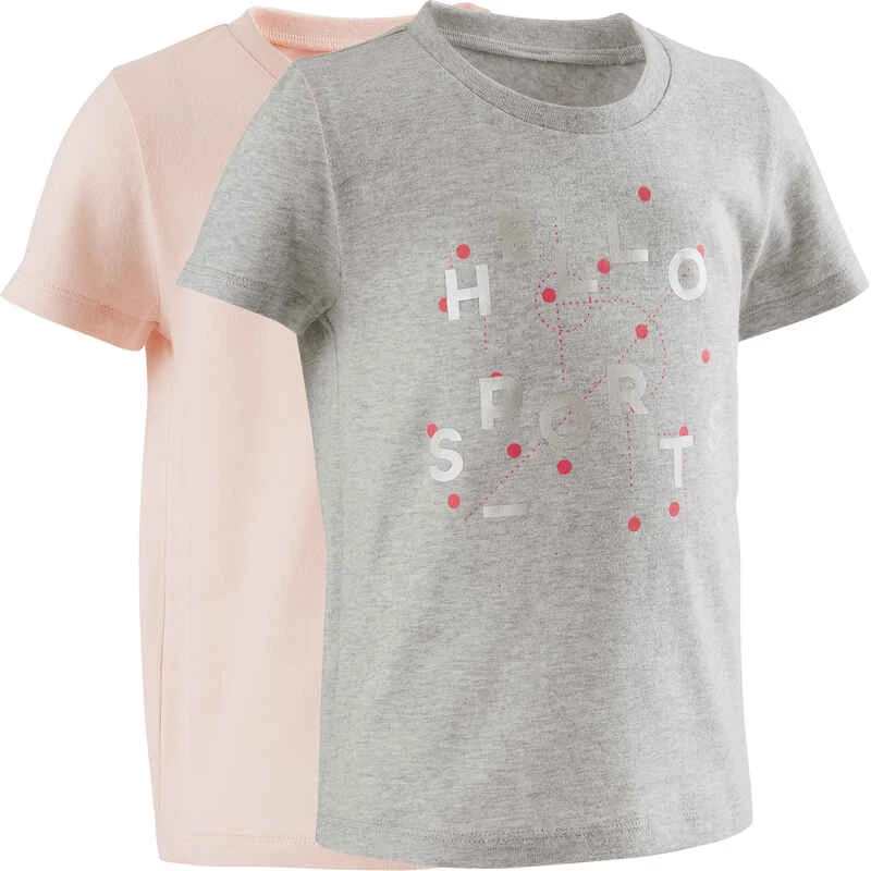 T-shirt Manches Courtes 100 Lotx2 Gris/Rose 1 T-shirt Manches Courtes 100 Lotx2 Gris/Rose