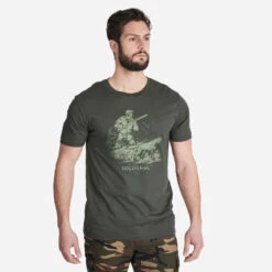 T-shirt Manches Courtes Chasse Coton Homme - 100 Chien Arrêt Vert