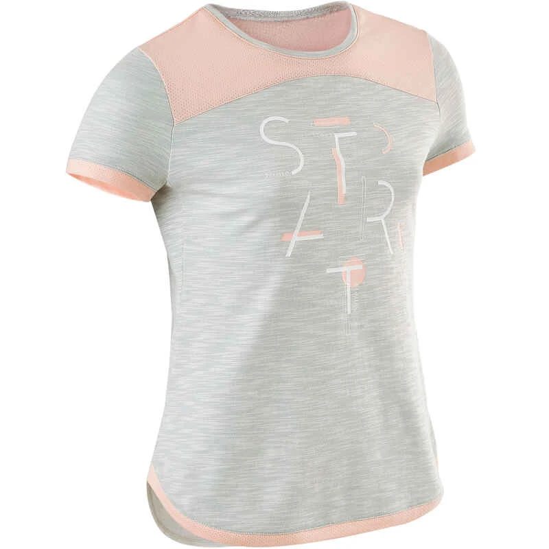 T-Shirt Manches Courtes Coton Respirant 500 Fille GYM ENFANT Gris Rose Imprimé 1 T-Shirt Manches Courtes Coton Respirant 500 Fille GYM ENFANT Gris Rose Imprimé