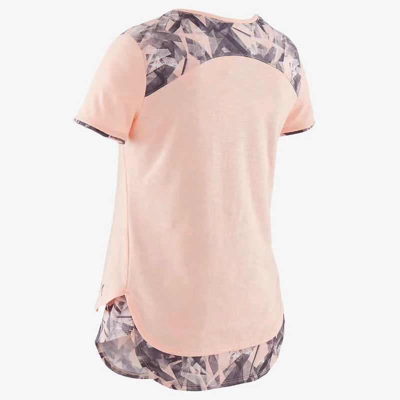 T-Shirt Manches Courtes Coton Respirant 500 Fille GYM ENFANT Rose Chiné AOP Gris 3 T-Shirt Manches Courtes Coton Respirant 500 Fille GYM ENFANT Rose Chiné AOP Gris – Image 3
