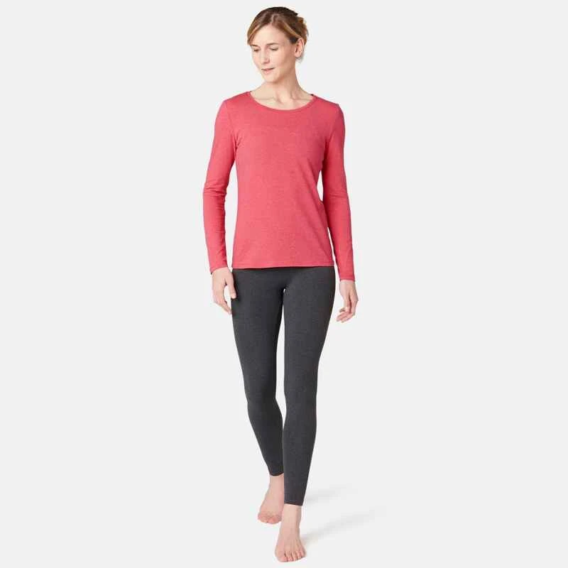 T-shirt Fitness Manches Longues Slim Coton Col Rond Femme Rose 3 T-shirt Fitness Manches Longues Slim Coton Col Rond Femme Rose – Image 3