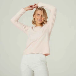 T-shirt Manches Longues Fitness Femme - 500 Rose