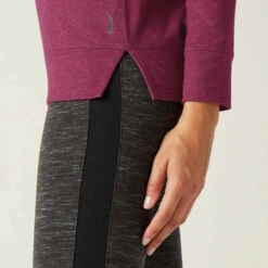 T-shirt Fitness Manches Longues Droit Col Rond Coton Femme - 500 Violet -Magasin De Vêtements De Sport t shirt manches longues sport pilates gym douce femme 500 regular beige imprime 4