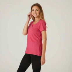 T-shirt Regular Fitness Femme - 500 Essentials Rose Chiné