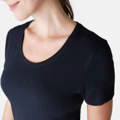 T-shirt Fitness Manches Courtes Droit Coton Extensible Col Rond Femme Noir -Magasin De Vêtements De Sport t shirt regular 500 femme noir 11