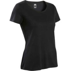 T-shirt Fitness Manches Courtes Droit Coton Extensible Col Rond Femme Noir -Magasin De Vêtements De Sport t shirt regular 500 femme noir 7