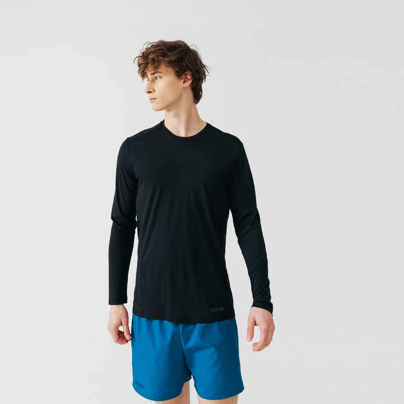 Kalenji Men's Running Breathable Long-Sleeved T-shirt Sun Protect - Black 1 Kalenji Men's Running Breathable Long-Sleeved T-shirt Sun Protect - Black