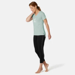 T-shirt Sport Pilates Gym Douce Femme 510 Vert Imprimé -Magasin De Vêtements De Sport t shirt sport pilates gym douce femme 510 bleu imprime 2