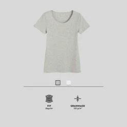 T-shirt Fitness Manches Courtes Droit Coton Col Rond Femme Gris -Magasin De Vêtements De Sport t shirt sportee 100 coton femme rose 6