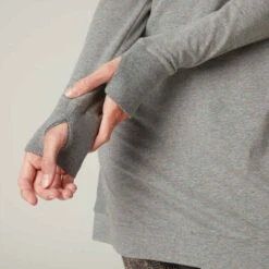 T-shirt Fitness Manches Longues Slim Coton Extensible Col Rond Femme Gris -Magasin De Vêtements De Sport t shirt tunique coton extensible fitness 5