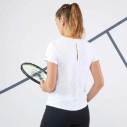 Artengo T-Shirt Tennis Col Rond Dry Femme - Essentiel 100 Blanc -Magasin De Vêtements De Sport tee shirt de tennis ts dry 100 femme blanc 3