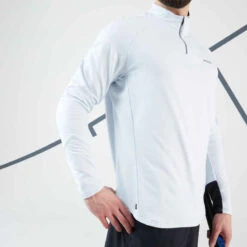 Artengo Sweat De Tennis Manches Longues Homme - Thermic 1/2 ZIP Gris Clair -Magasin De Vêtements De Sport tee shirt manches longues de tennis tsw th 1slash2 zip marine bleu 2