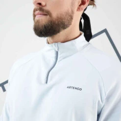 Artengo Sweat De Tennis Manches Longues Homme - Thermic 1/2 ZIP Gris Clair -Magasin De Vêtements De Sport tee shirt manches longues de tennis tsw th 1slash2 zip marine bleu 3
