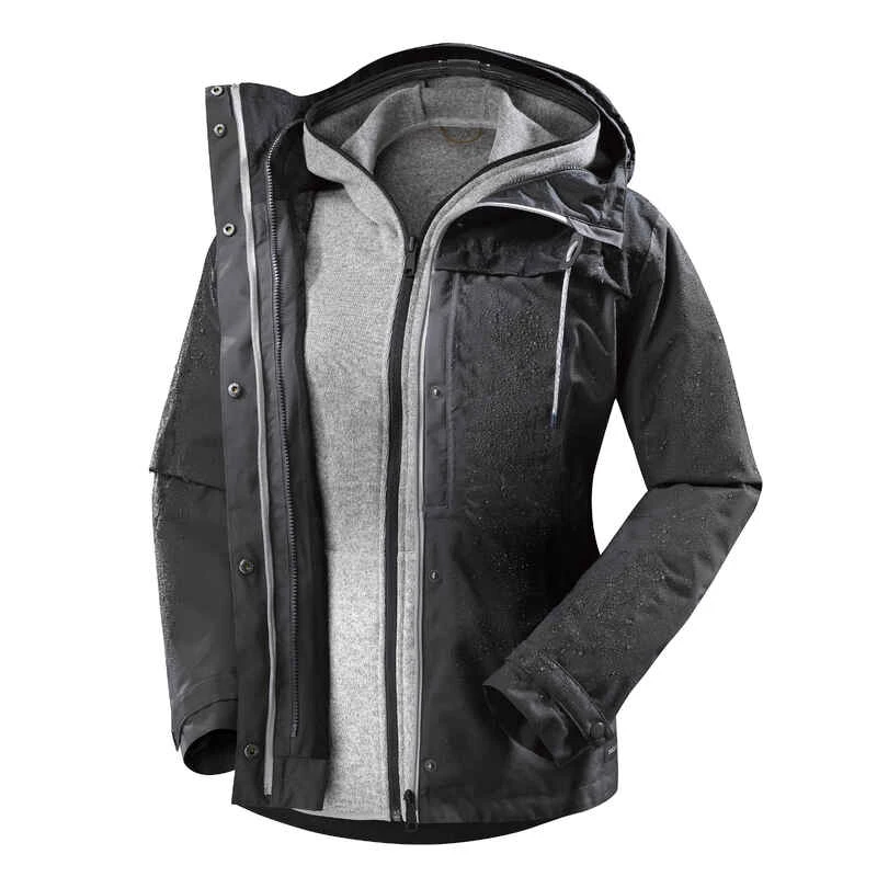 Veste 3en1 Imperméable Confort 0°C De Trek Voyage - TRAVEL 100 Gris Foncé-femme 1 Veste 3en1 Imperméable Confort 0°C De Trek Voyage - TRAVEL 100 Gris Foncé-femme