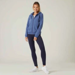 Sweat Zippé à Capuche Fitness Femme - 500 Bleu D'orage -Magasin De Vêtements De Sport veste a capuche 500 femme rose 2