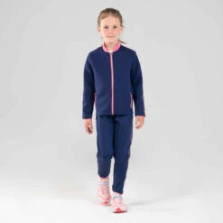 Sweat Zippé Col Montant Chaud Respirant Enfant - S500 Marine Touche De Rose -Magasin De Vêtements De Sport veste de survetement enfant d athletisme at 300 marine rose 3