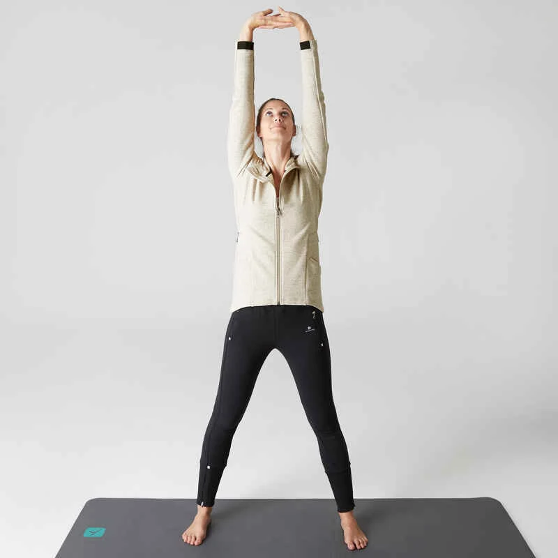 Veste Longue 500 Capuche Gym Stretching Femme Beige 2 Veste Longue 500 Capuche Gym Stretching Femme Beige – Image 2