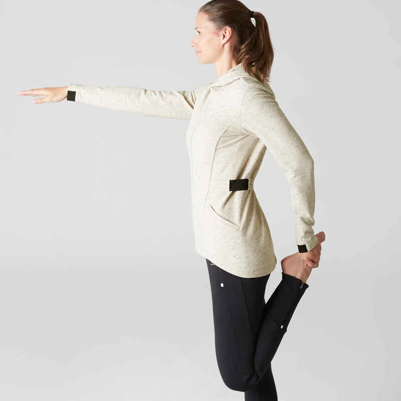 Veste Longue 500 Capuche Gym Stretching Femme Beige 4 Veste Longue 500 Capuche Gym Stretching Femme Beige – Image 4