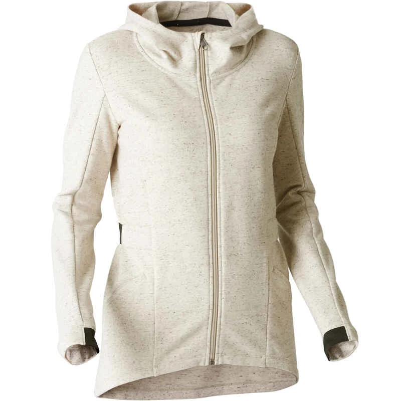 Veste Longue 500 Capuche Gym Stretching Femme Beige 1 Veste Longue 500 Capuche Gym Stretching Femme Beige